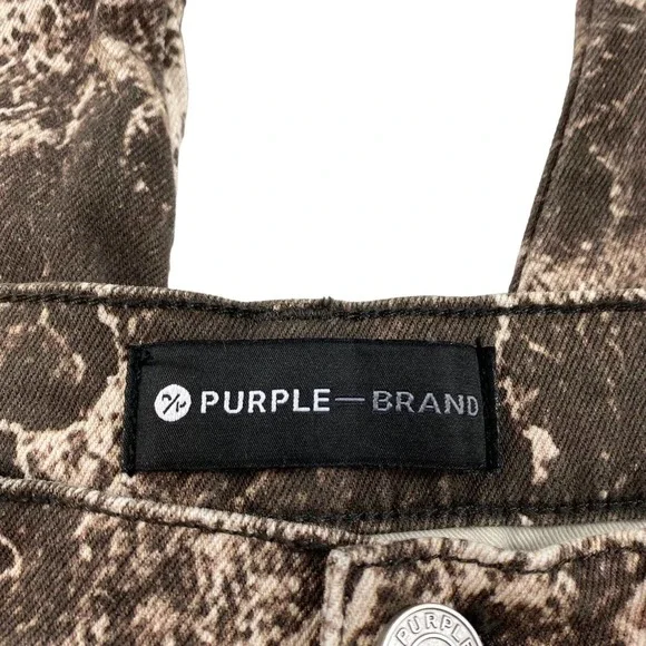 Purple-Brand Marbled Brown Camo Button Fly Distressed Cargo Jean Size 31x32